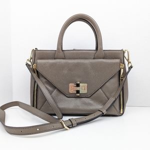 DIANE VON FURSTENBERG 440 Gallery Secret Agent Tote Gray Gold Leather Clutch